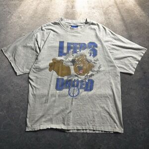 Vintage Leeds United AFC Nutmeg Bulldog Graphic T-Shirt Grey XL 90s Retro Baggy
